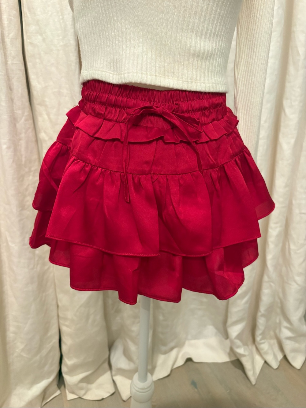vestique Red Tiered Ruffle Mini Skirt